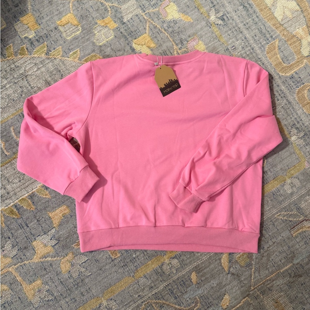 Pink Smiley Face Sequin Crew Neck Sweatshirt - Picture 3 of 9